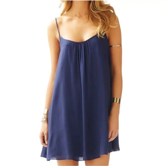 Lilly Pulitzer Daphne Mini Slip Dress Navy Blue Coastal Beachy Size XS - Picture 2 of 9